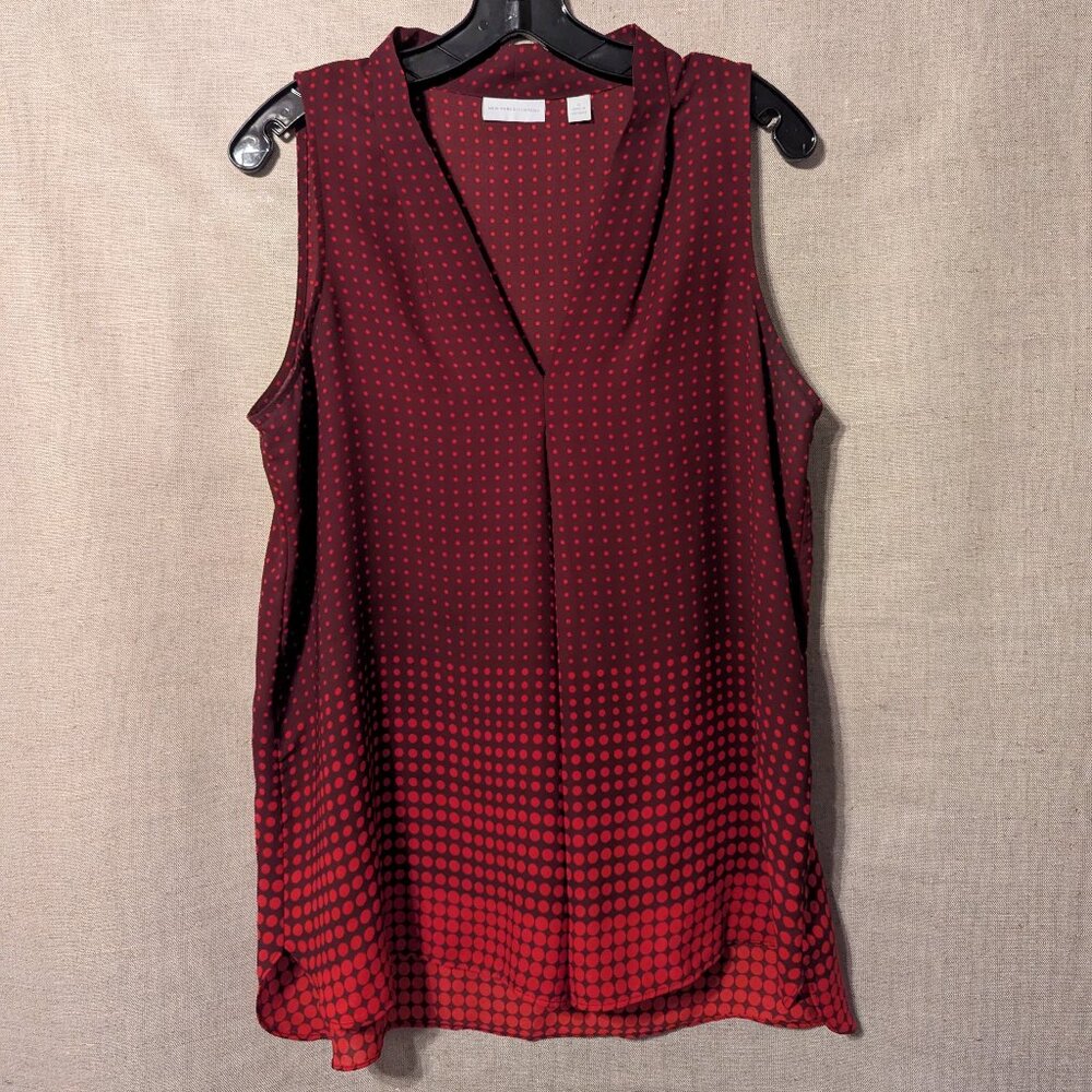 New York & Company Sleeveless Blouse, Red Ombre with Polka Dots, Size M